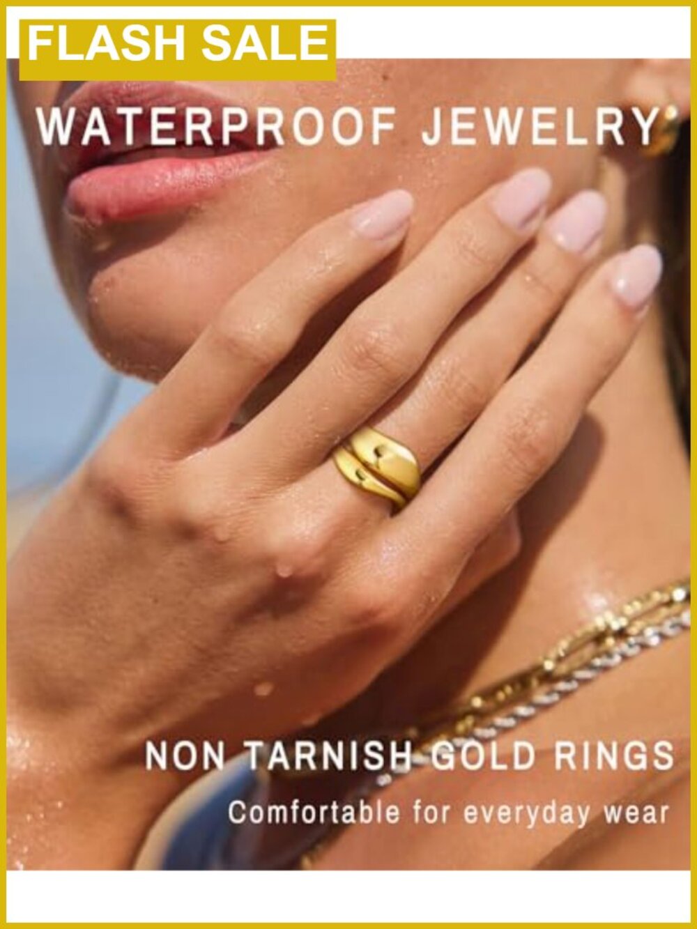14K Gold Plated Stackable Rings Set Waterproof Brass Ring Set - Picture 3 of 6